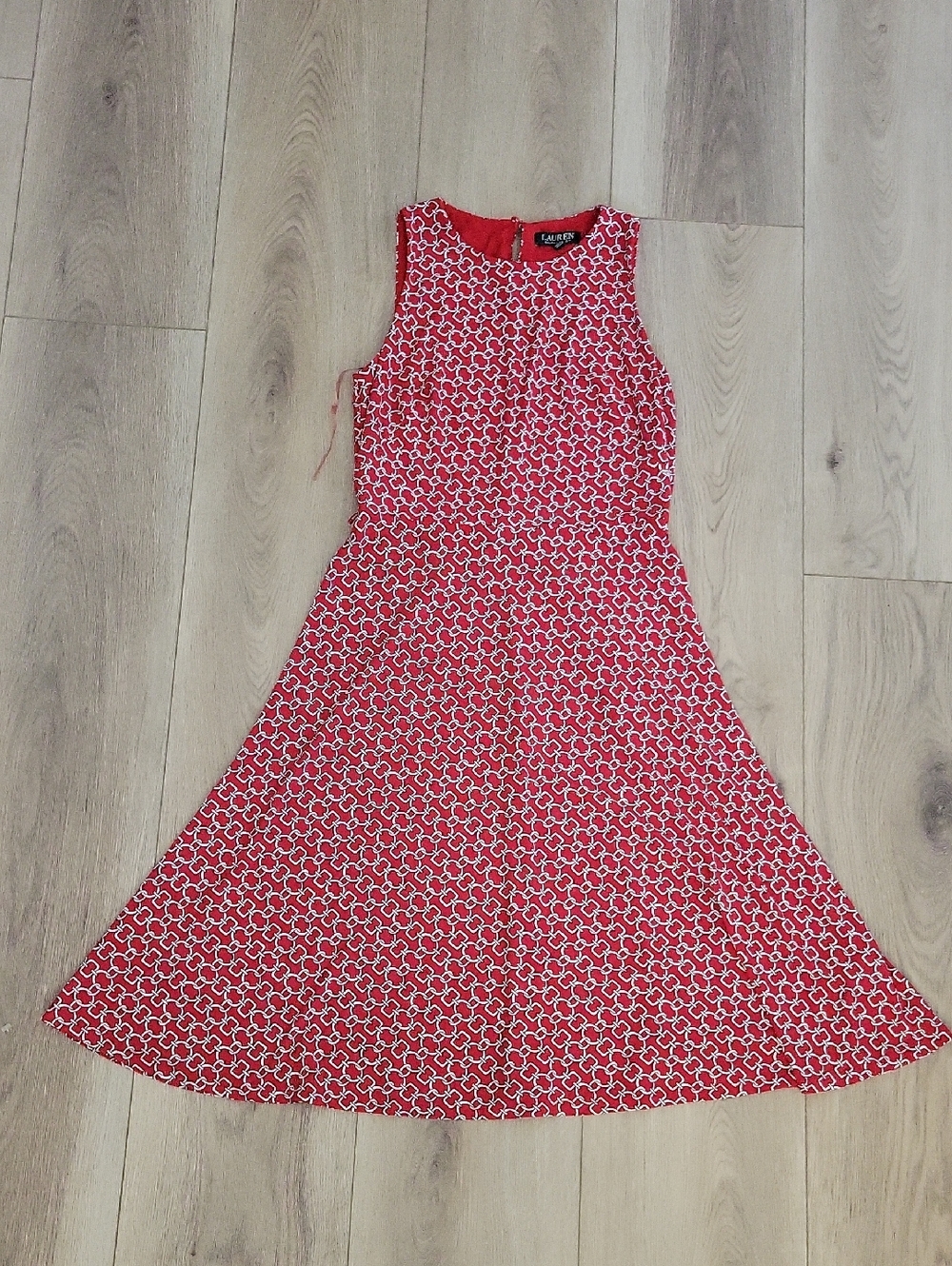 Polo by Ralph Lauren Red and White Sleeveless Midi Dress